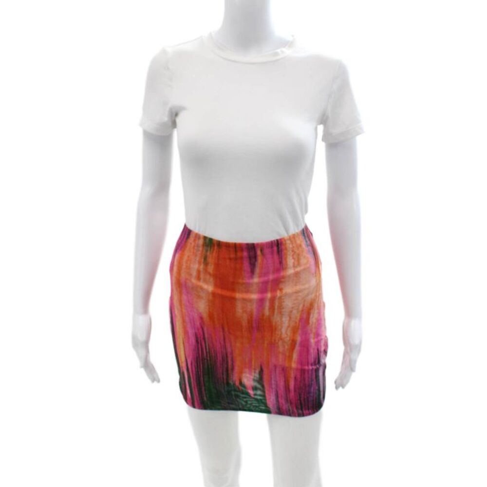 Farai London Women Mini Straight Pencil Skirt Orange Graphic Size XS